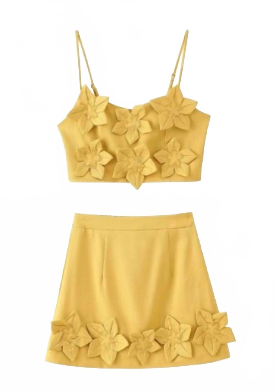 NEW SUNDAYUP women's 3d flower skirt set in mustard